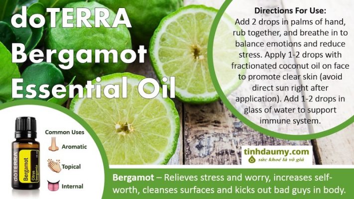 Tinh dầu Cam Bergamot có hương thơm thư giãn và xua dịu căng thẳng, cung cấp các lợi ích làm sạch da